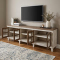 93" Gray and Ivory Solid Wood Cabinet Enclosed Storage Distressed TV Stand