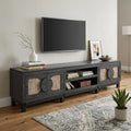 93" Black Solid Wood Cabinet Enclosed Storage Distressed TV Stand