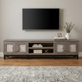 93" Gray Solid Wood Cabinet Enclosed Storage Distressed TV Stand