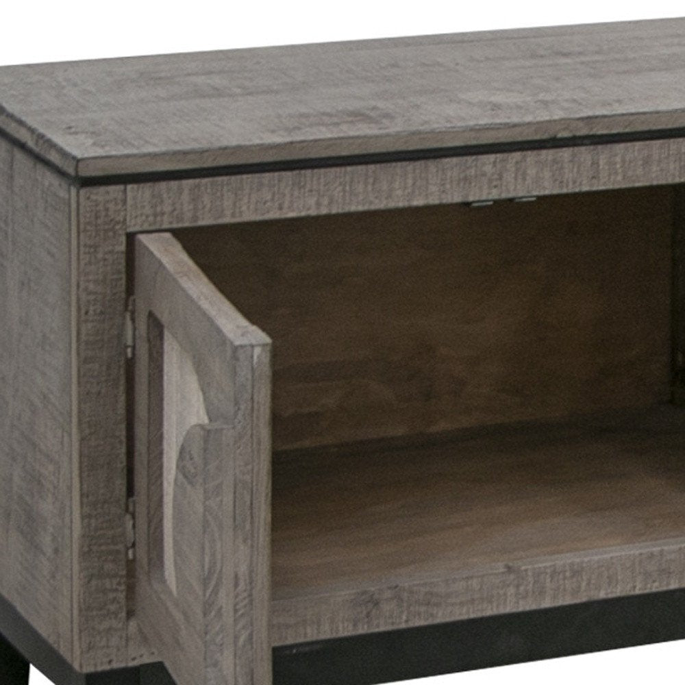 93" Gray Solid Wood Cabinet Enclosed Storage Distressed TV Stand close-up detail
