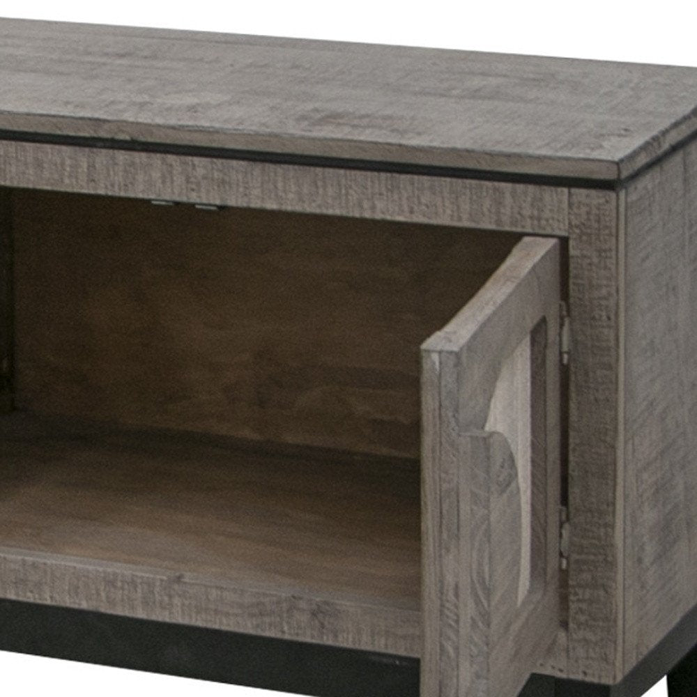 93" Gray Solid Wood Cabinet Enclosed Storage Distressed TV Stand close-up detail
