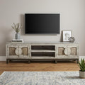 93" White Solid Wood Cabinet Enclosed Storage Distressed TV Stand