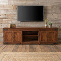 93" Brown Solid Wood Cabinet Enclosed Storage Distressed TV Stand