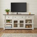 60" Ivory Solid Wood Open shelving Distressed TV Stand