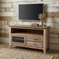 53" Brown Solid Wood Cabinet Enclosed Storage Distressed TV Stand