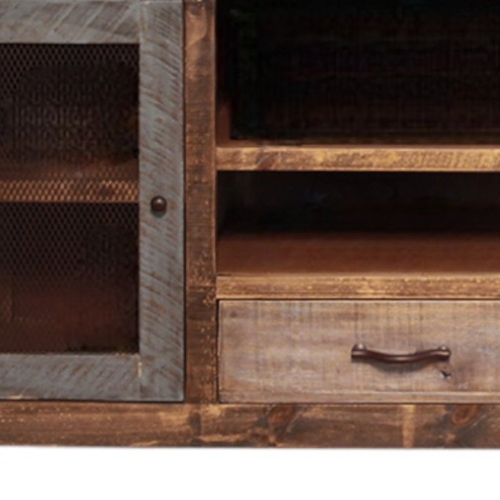 76" Brown Solid Wood Cabinet Enclosed Storage Distressed TV Stand - 31.75" H x 75.75" W x 17.75" D