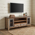 76" Brown Solid Wood Cabinet Enclosed Storage Distressed TV Stand