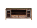 76" Brown Solid Wood Cabinet Enclosed Storage Distressed TV Stand on a white background