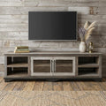 93" Brown Solid Wood Cabinet Enclosed Storage Distressed TV Stand
