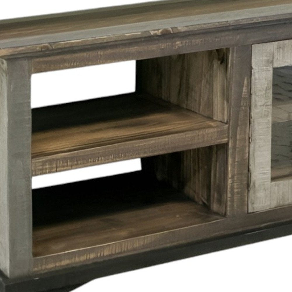 93" Brown Solid Wood Cabinet Enclosed Storage Distressed TV Stand close-up detail