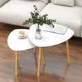 Set Of Two White and Natural Wood Triangle Nested Coffee Tables