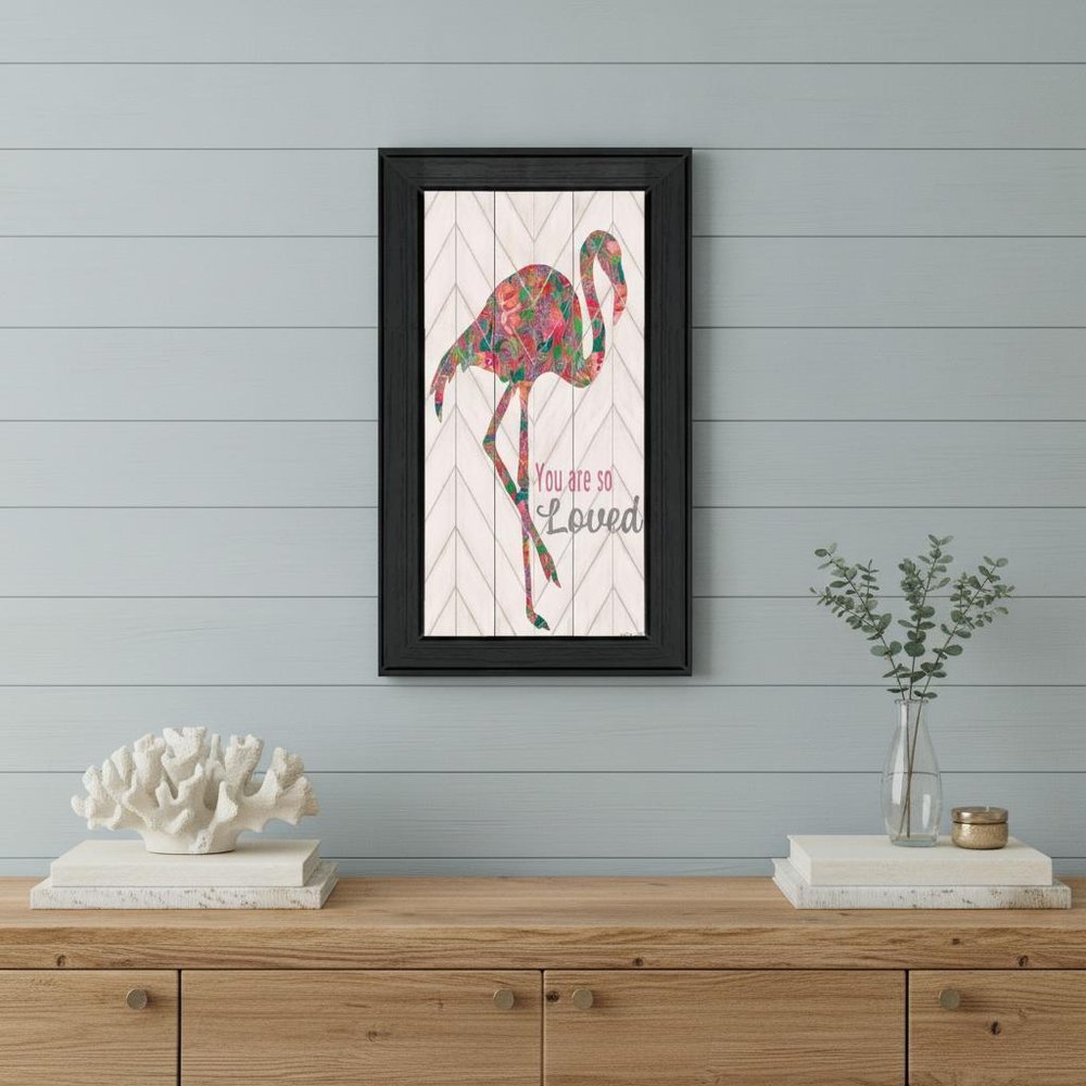 You are so loved Flamingo Black Framed Wall Art - 21.00" H x 12.00" W x 1.00" D