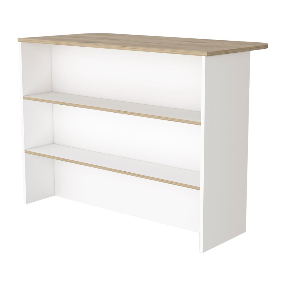 White and Natural 47" Kitchen Island With Storage on a white background