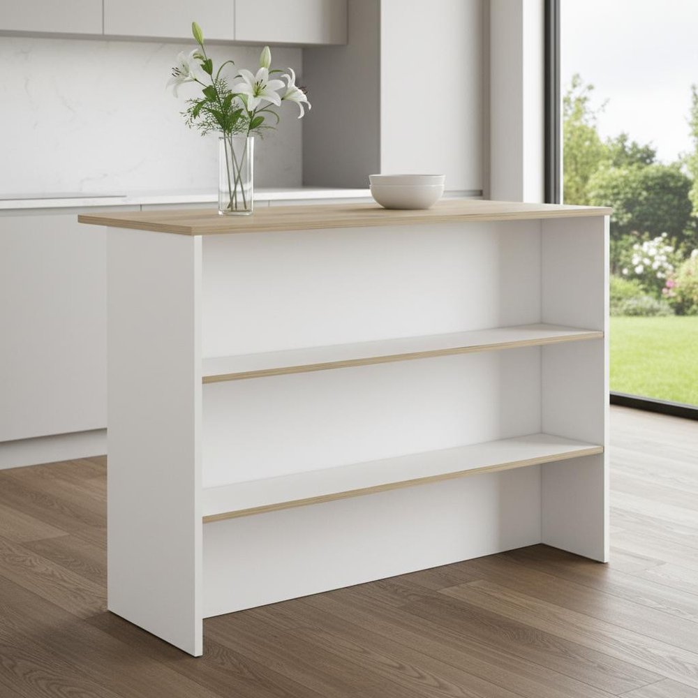 White and Natural 47" Kitchen Island With Storage in a home interior