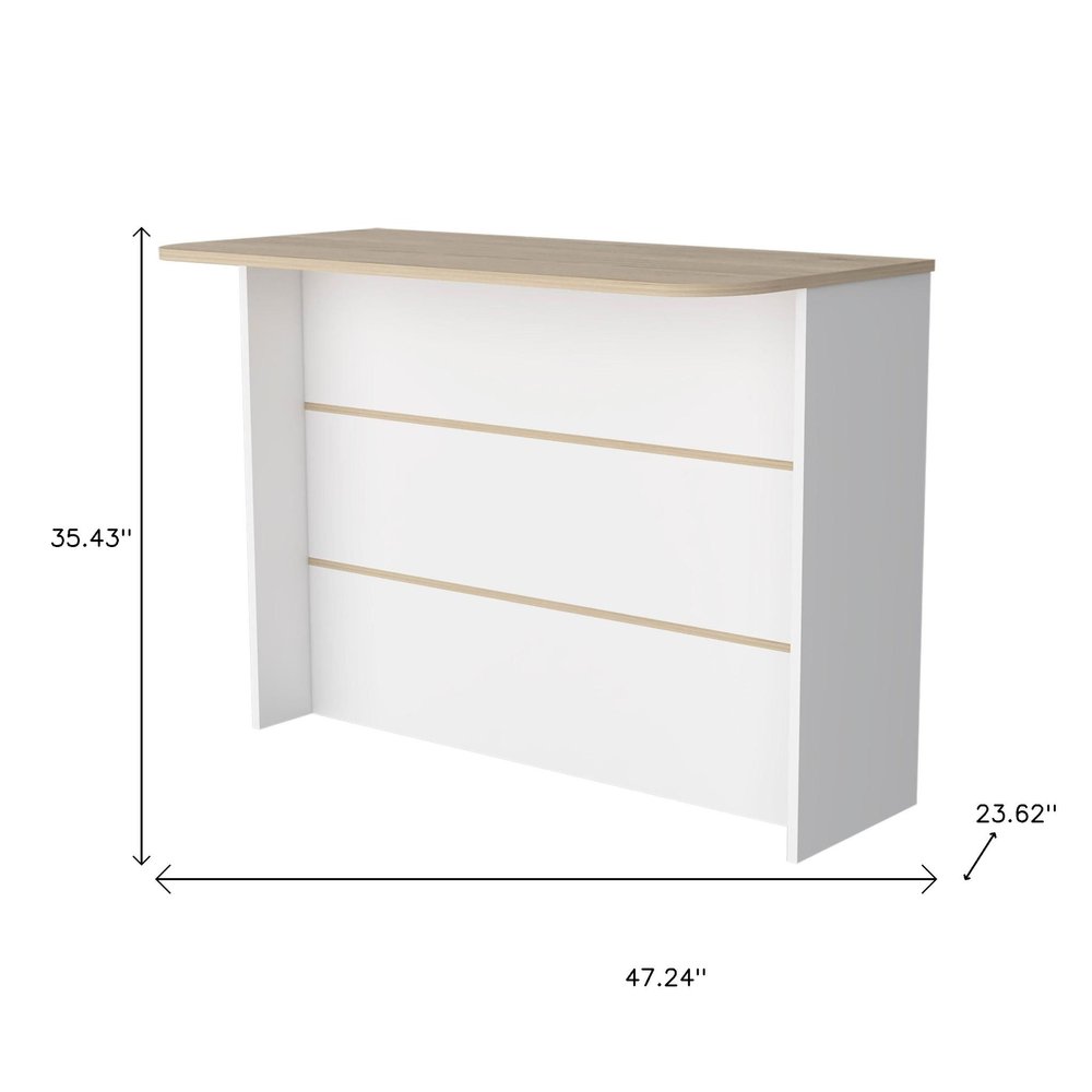 White and Natural 47" Kitchen Island With Storage on a white background