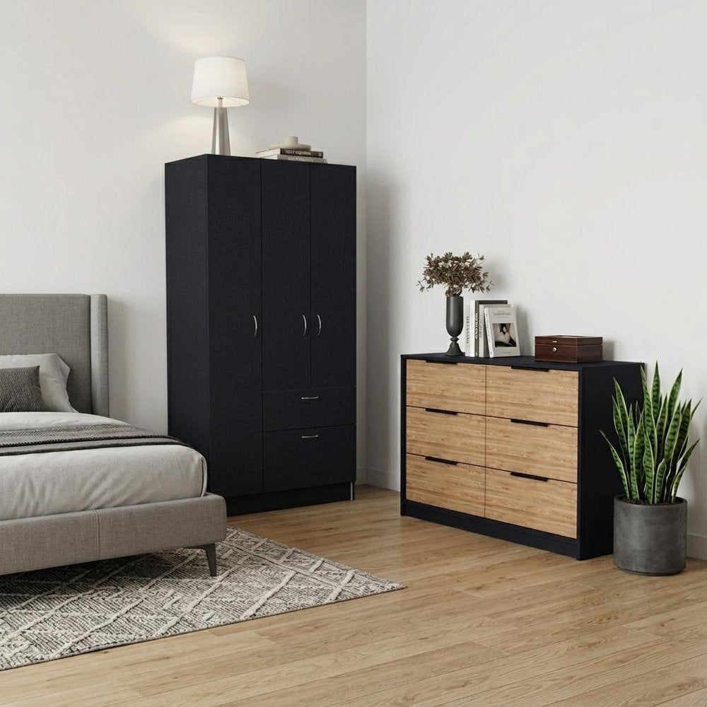Two Piece Brown and Black Bedroom Set in a home interior