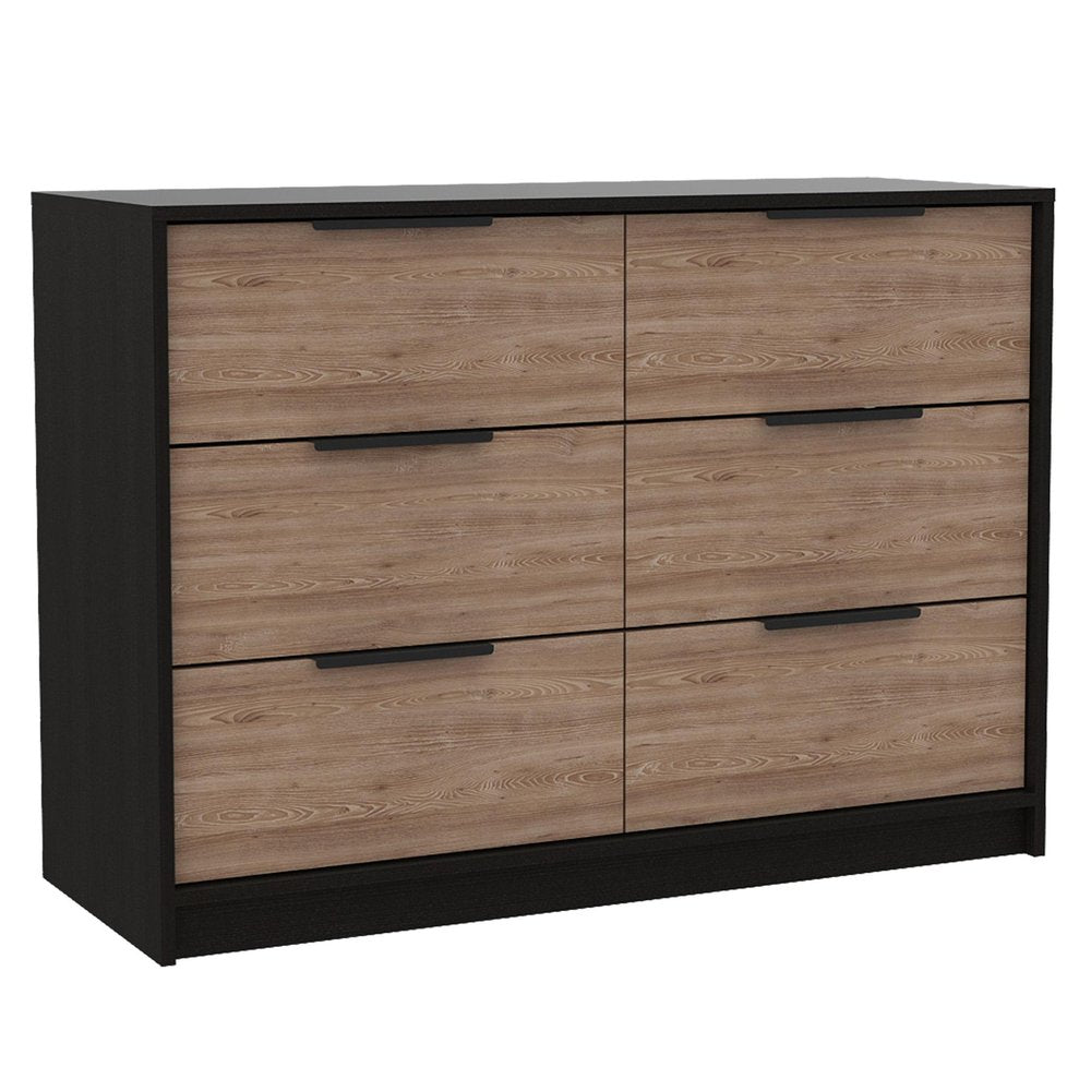 Two Piece Black And Brown Bedroom Set With Mirror