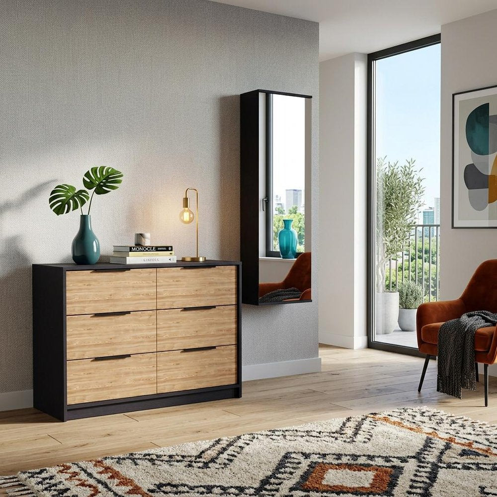 Two Piece Black And Brown Bedroom Set With Mirror