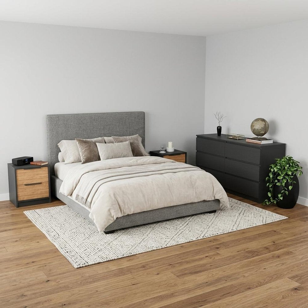 Three Piece Brown and Black Bedroom Set in a home interior