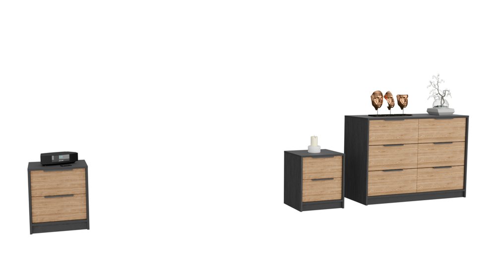 Three Piece Brown and Black Bedroom Set on a white background
