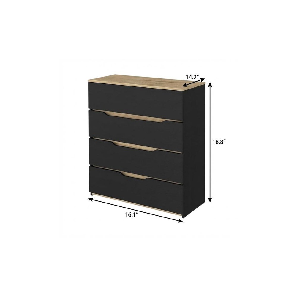 Three Piece Black Natural And Oak Bedroom Set on a white background