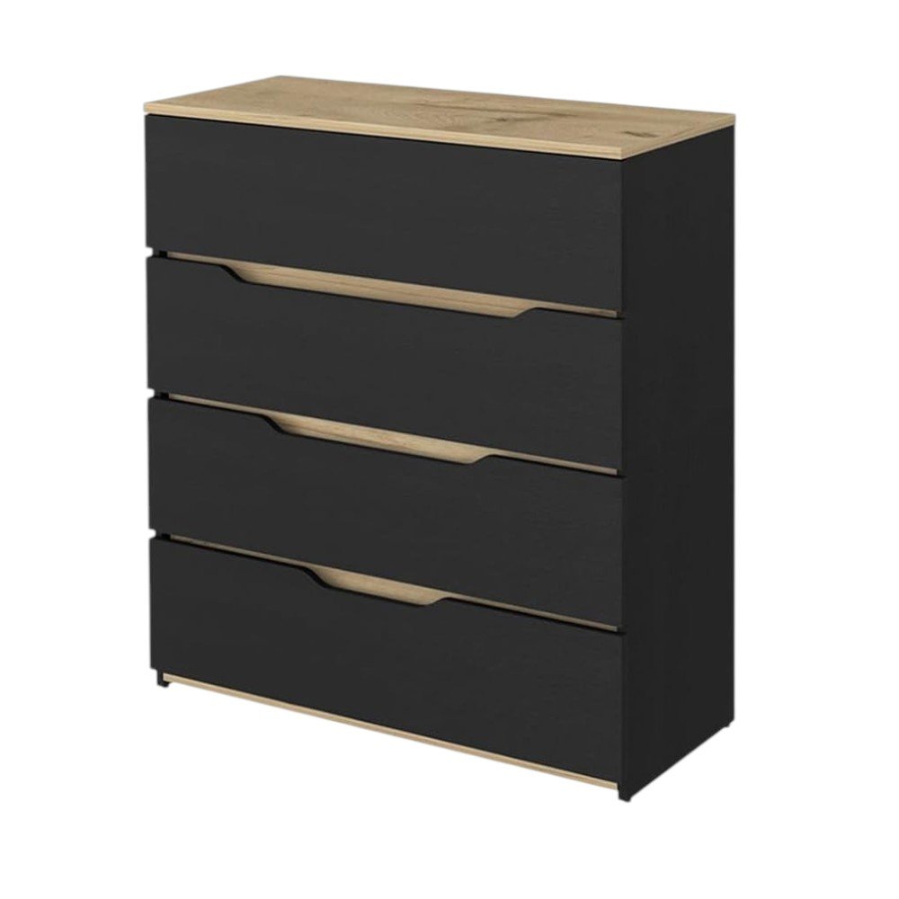 Three Piece Black Natural And Oak Bedroom Set on a white background