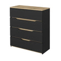 Three Piece Black Natural And Oak Bedroom Set on a white background