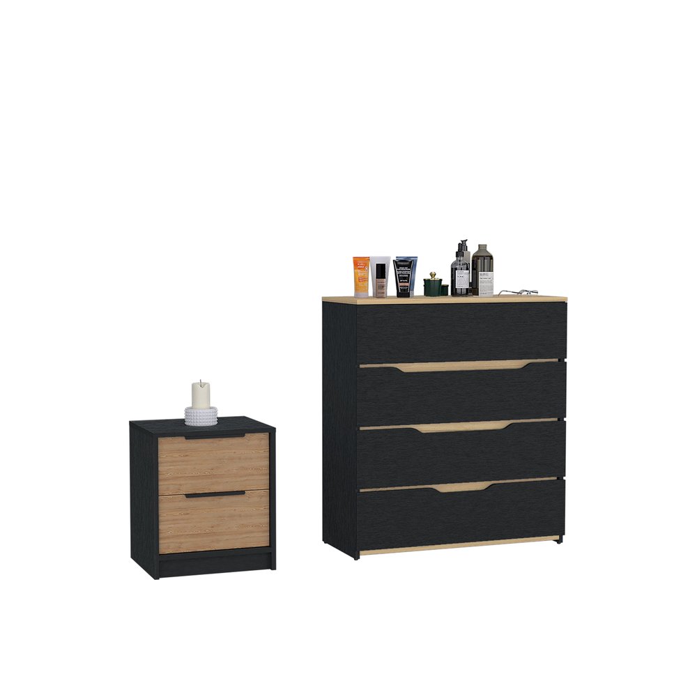 Two Piece Black Natural And Oak Bedroom Set on a white background