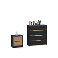 Two Piece Black Natural And Oak Bedroom Set on a white background