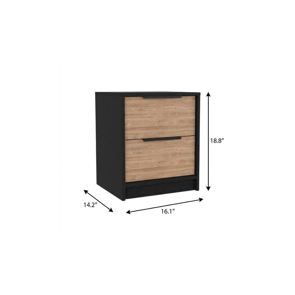 Two Piece Black Natural And Oak Bedroom Set on a white background