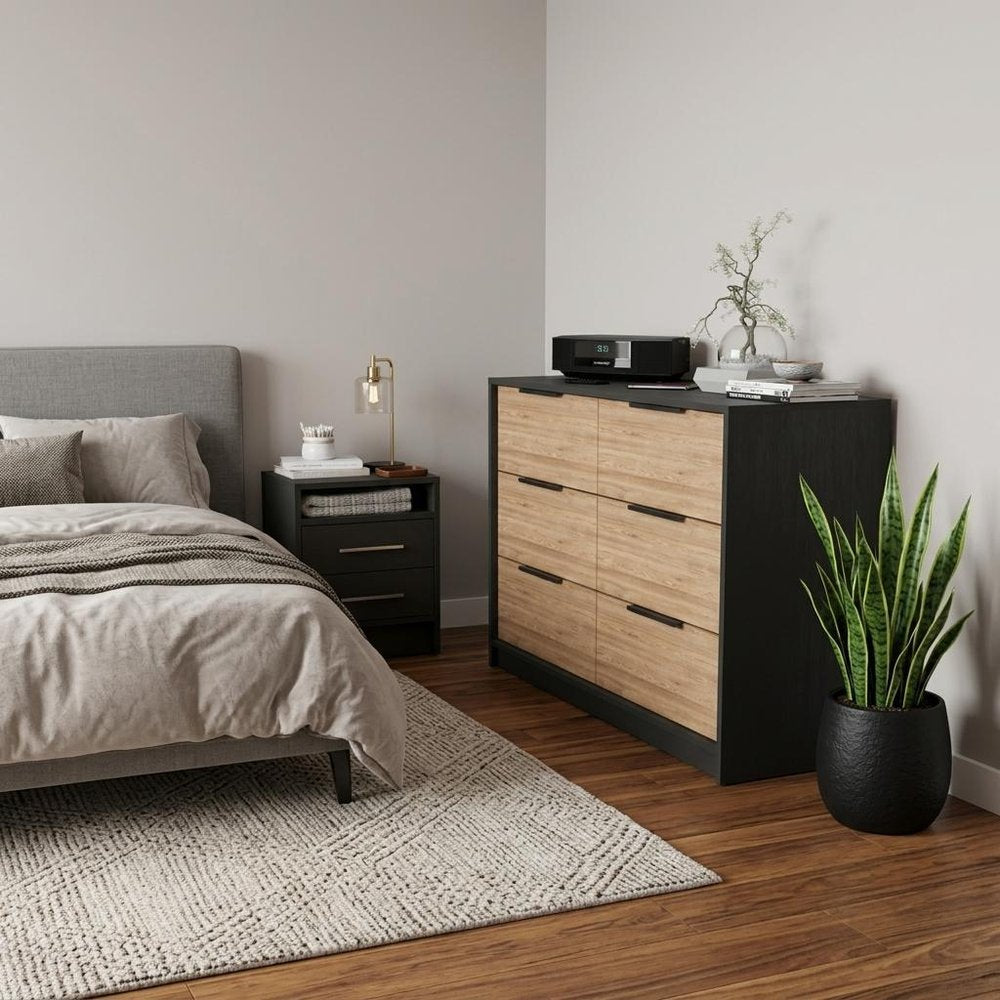 Two Piece Black and Gray Bedroom Set in a home interior