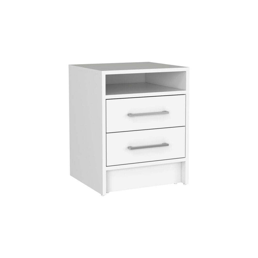 Two Piece White Bedroom Set - with Nightstand and Armoire - 71.10" H x 31.50" W x 19.69" D on a white background