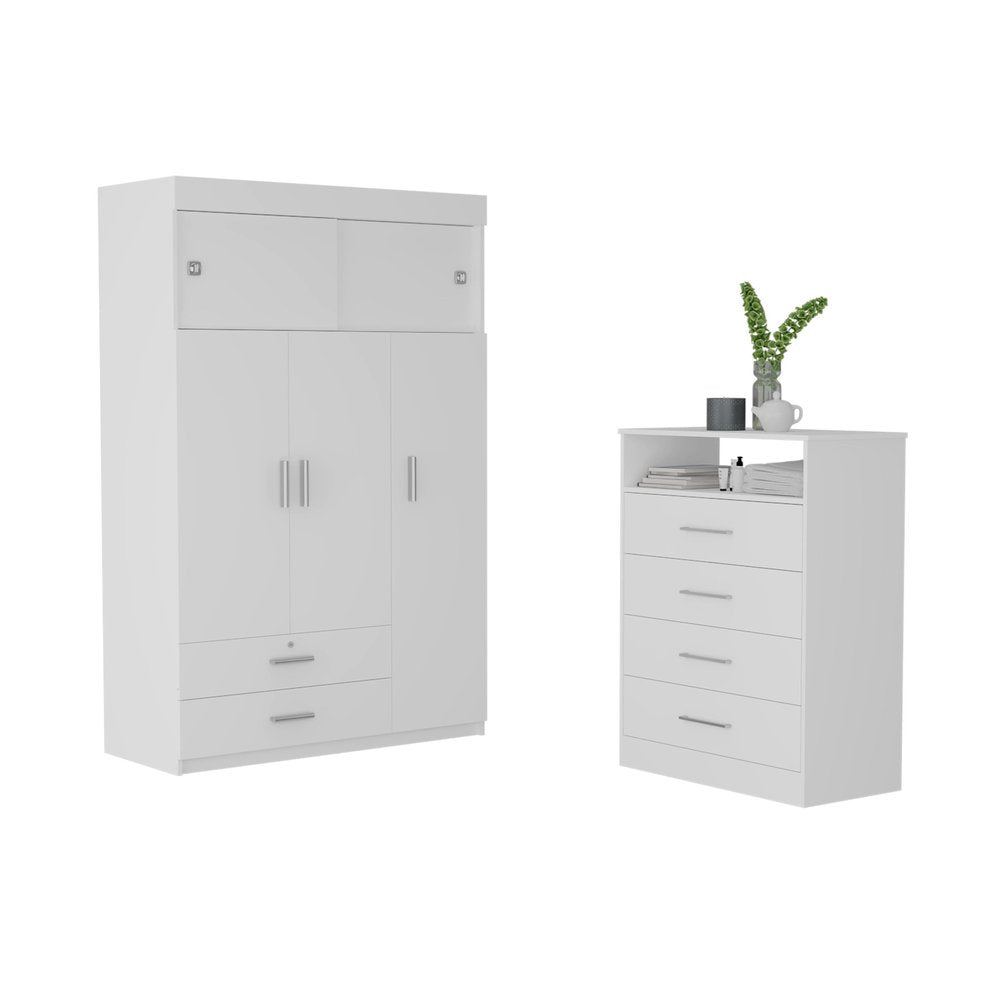Two Piece White Bedroom Set - 73.80" H x 47.20" W x 20.20" D on a white background