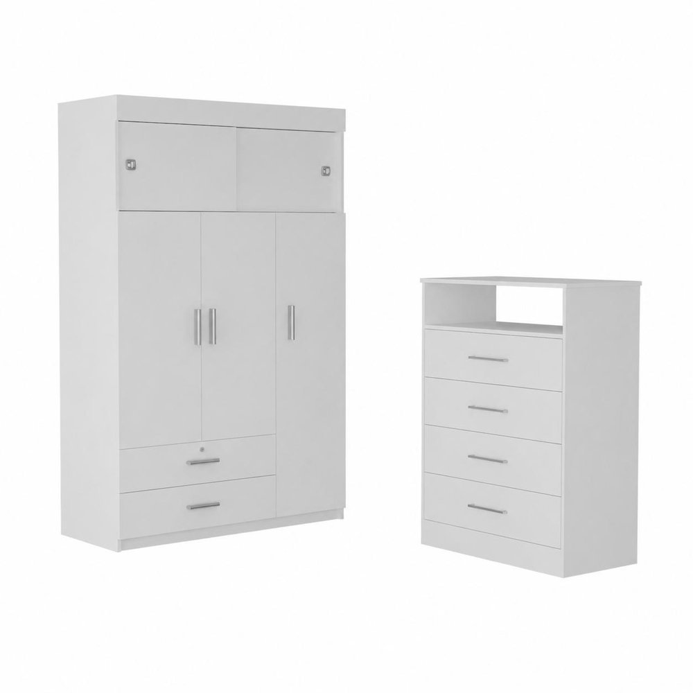 Two Piece White Bedroom Set - 73.80" H x 47.20" W x 20.20" D on a white background