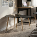 Set of Two Black and Natural Wood Triangular End Tables