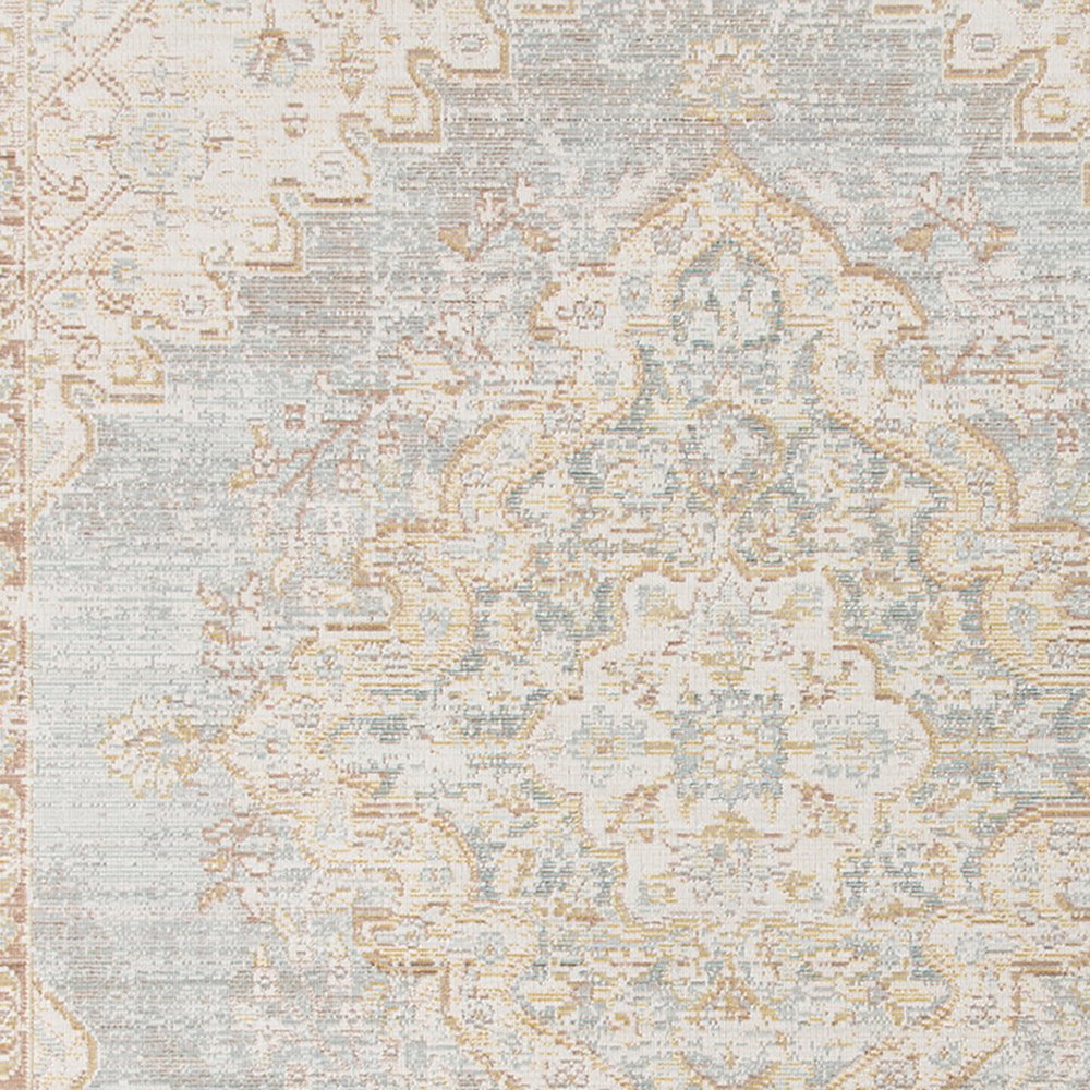 9' X 13' Tan And Gray Medallion Distressed Area Rug close-up detail