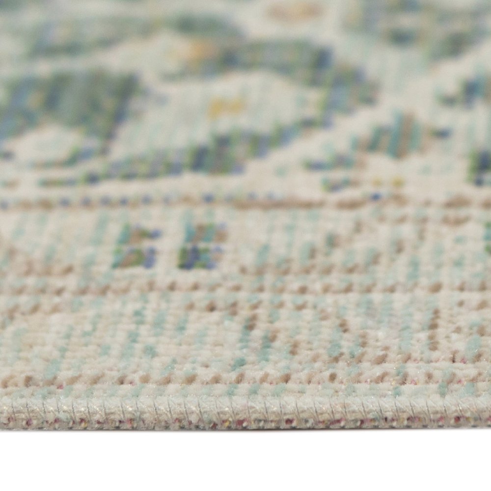 9' X 13' Tan And Light Green Medallion Area Rug close-up detail