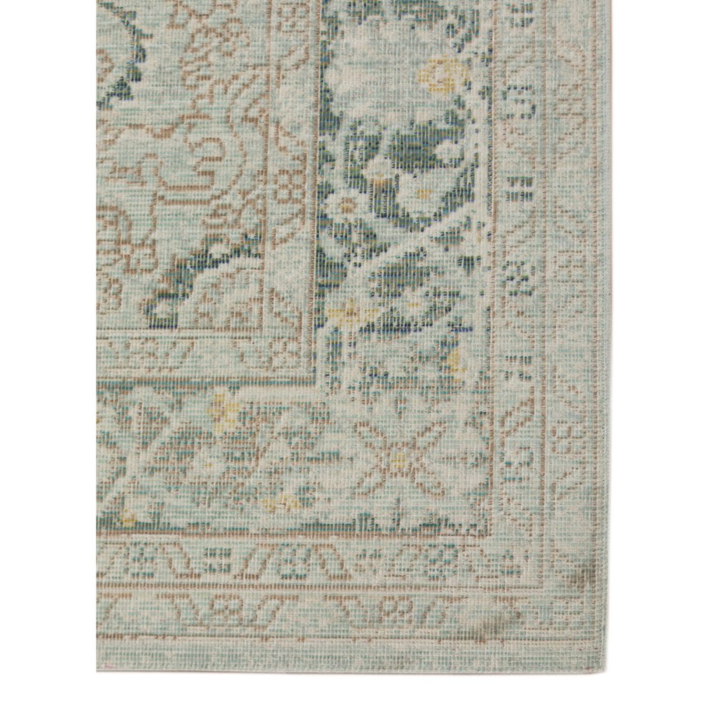 9' X 13' Tan And Light Green Medallion Area Rug on a white background