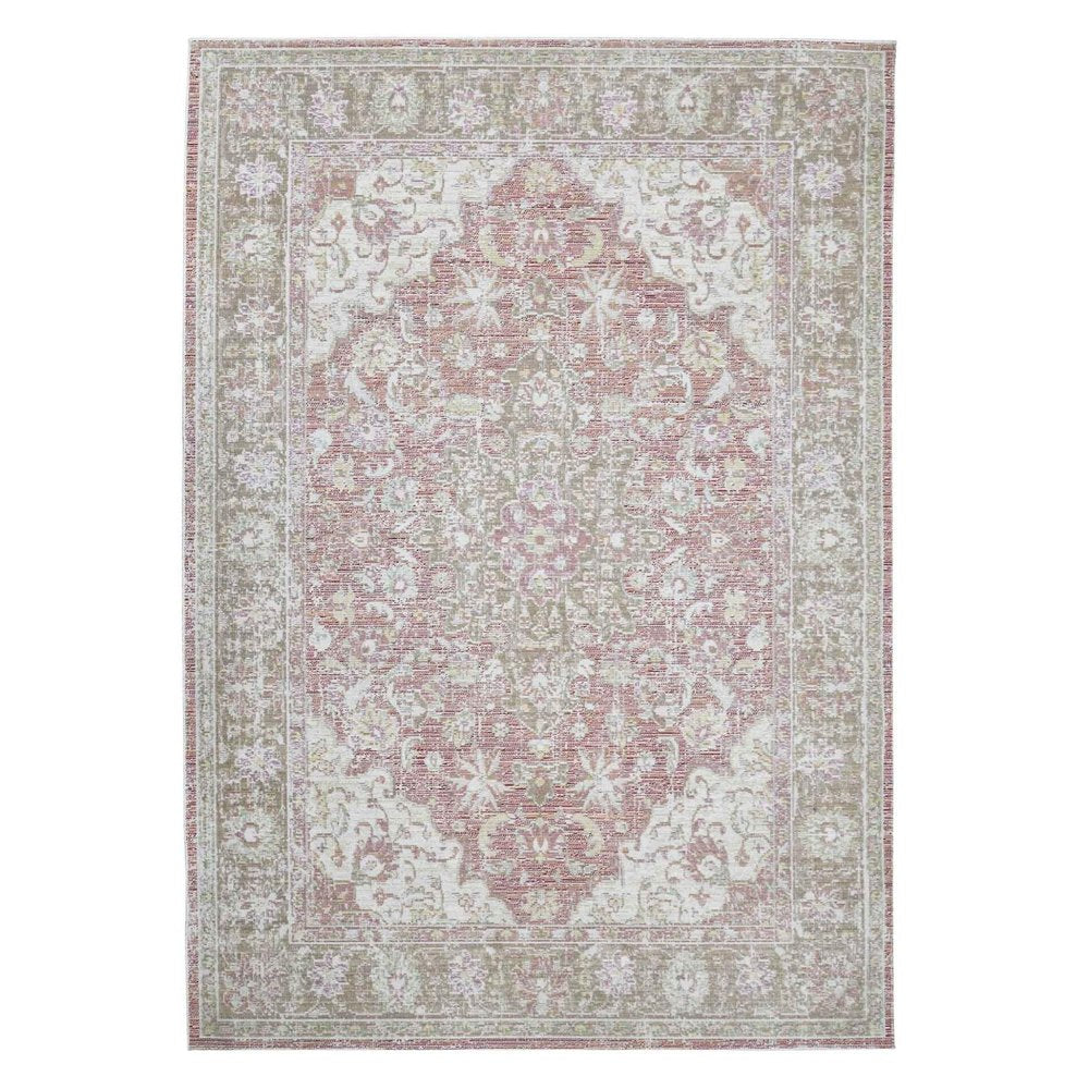 9' X 13' Pink And Gray Medallion Area Rug on a white background