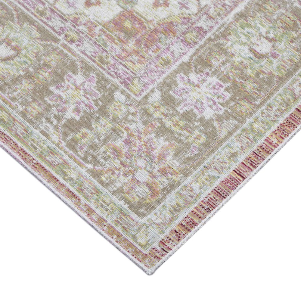 9' X 13' Pink And Gray Medallion Area Rug on a white background