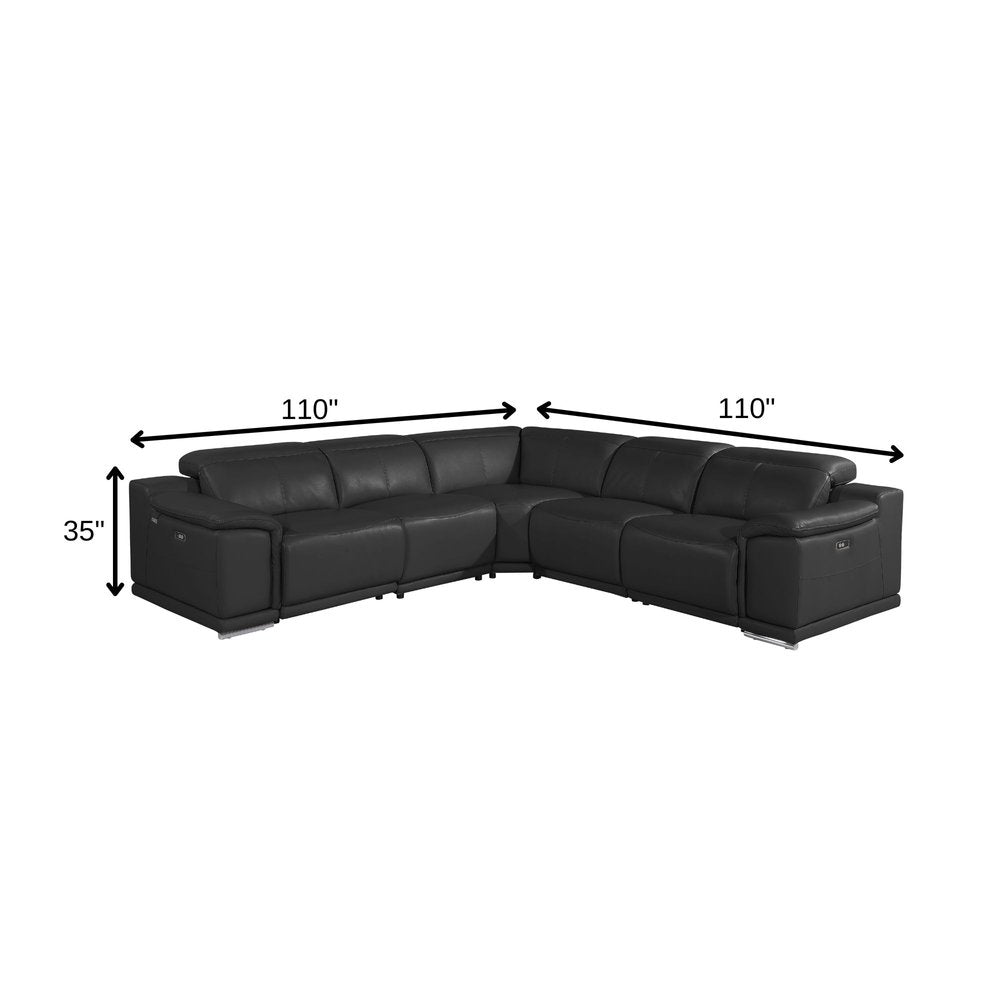 Black Italian Leather Modular L Shaped Five Piece Corner Sectional