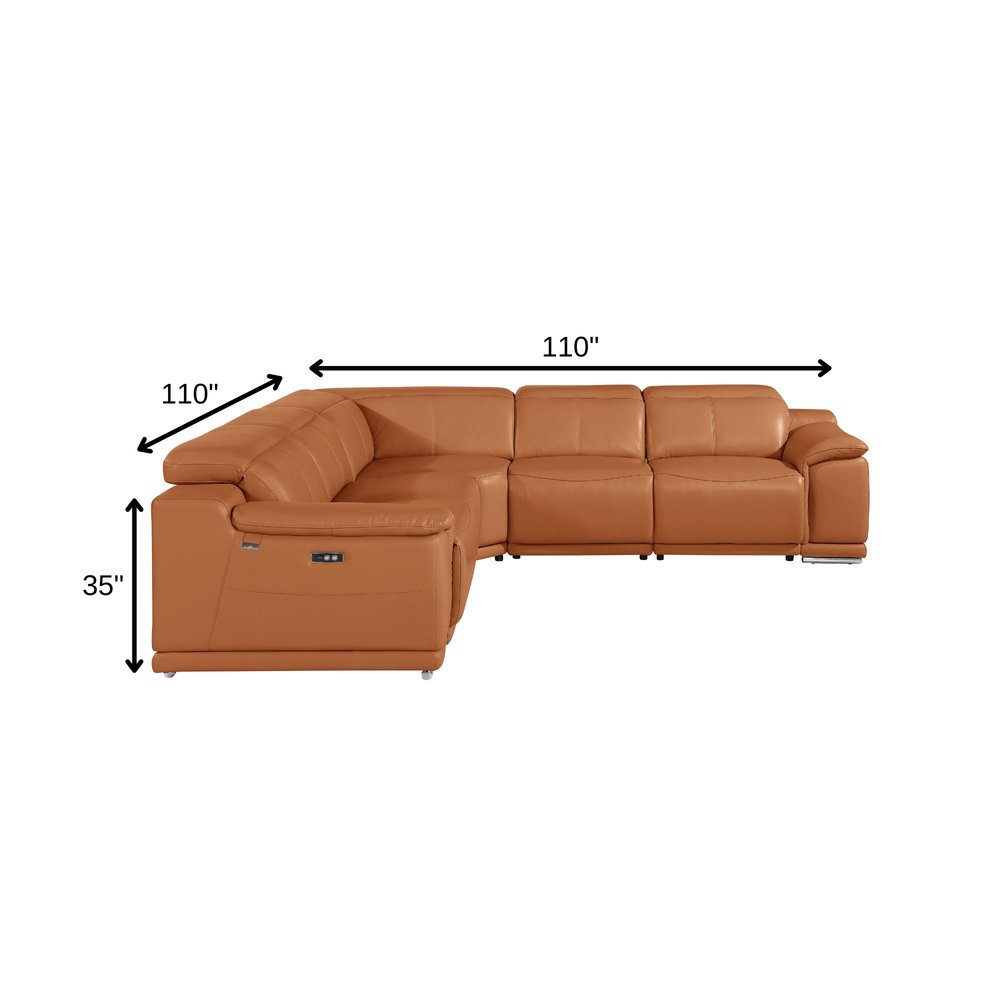 Camel Italian Leather Modular L Shaped Five Piece Corner Sectional