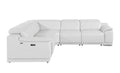 White Italian Leather Power Reclining L Shaped Five Piece Corner Sectional - 35" H x 110" W x 110" D on a white background