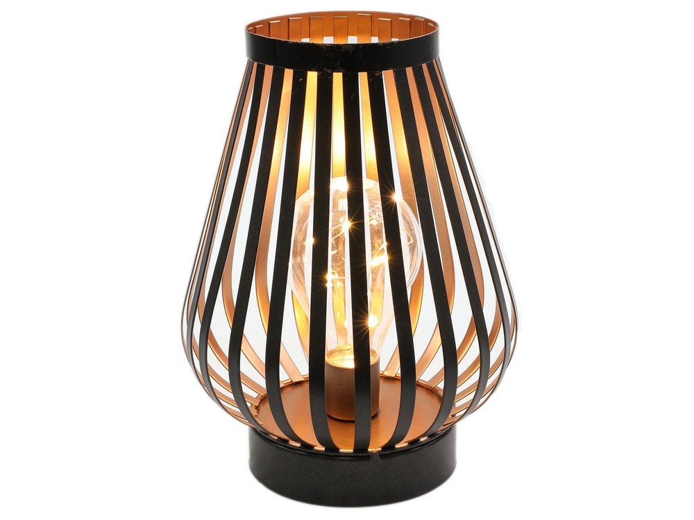 9" Black Metal Lantern Bedside Lamp LED With Black Novelty Shade on a white background