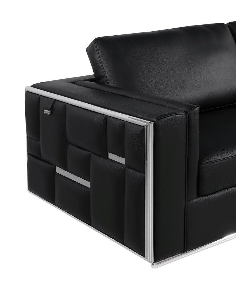73" Black And Silver Metallic Top Grain Leather Loveseat on a white background