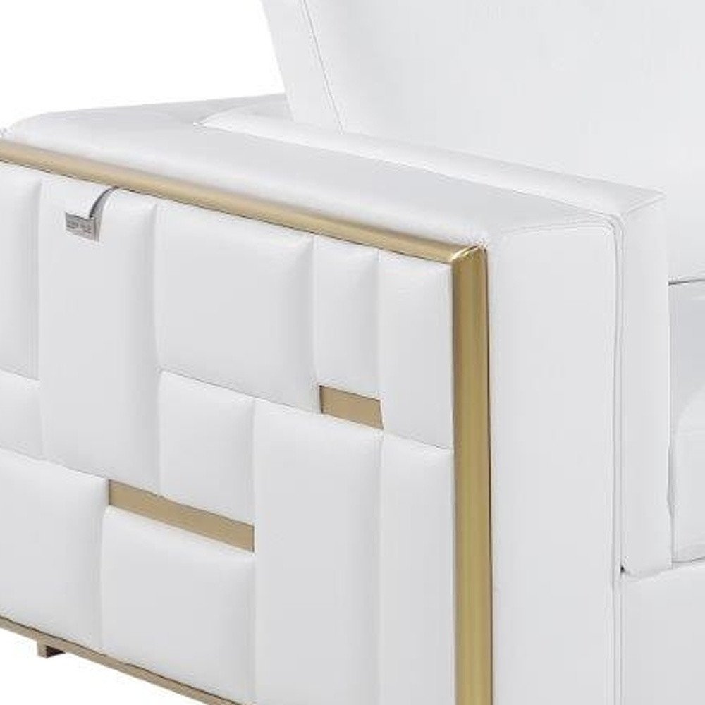 73" White And Silver Metallic Top Grain Leather Loveseat on a white background