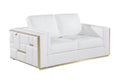 73" White And Silver Metallic Top Grain Leather Loveseat on a white background