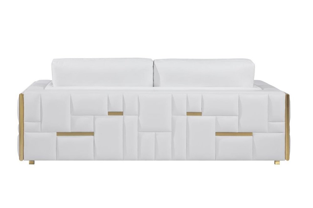 73" White And Silver Metallic Top Grain Leather Loveseat on a white background