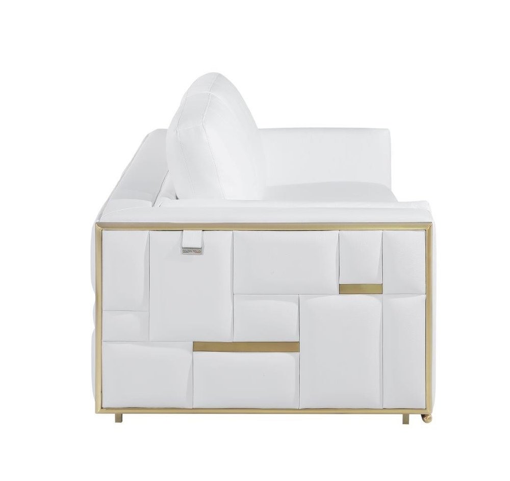 73" White And Silver Metallic Top Grain Leather Loveseat on a white background