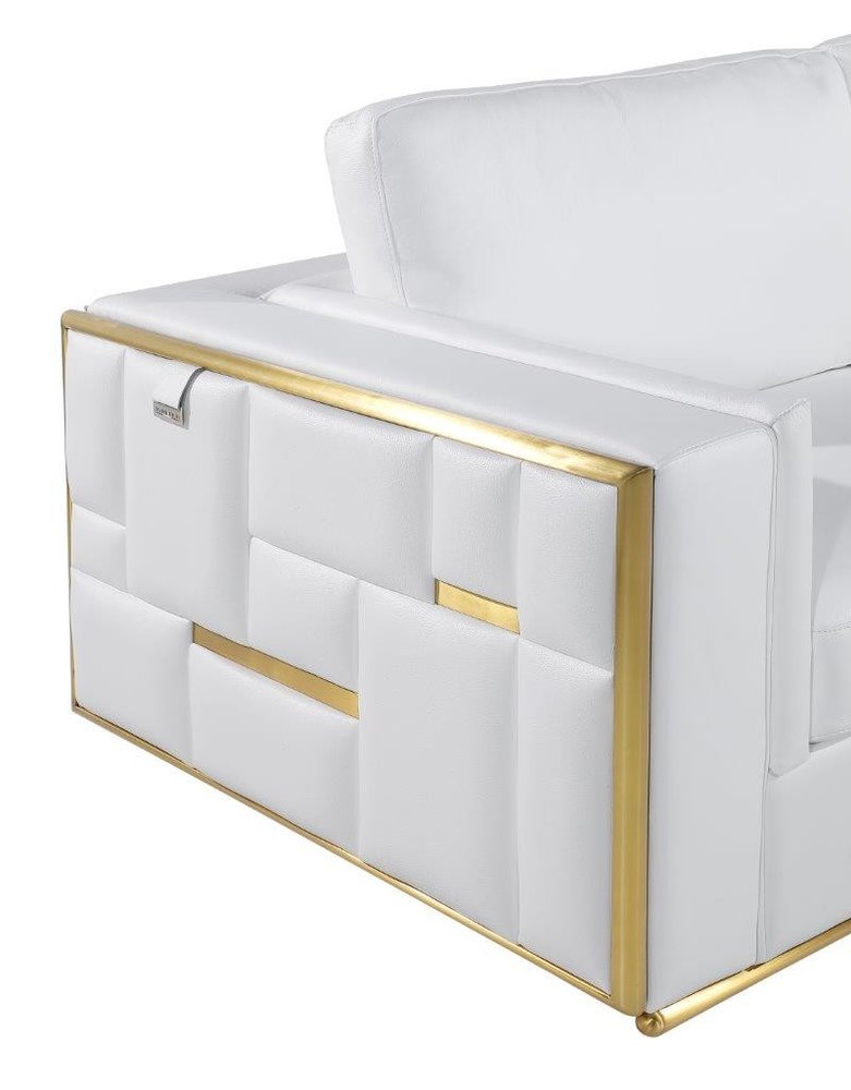73" White And Silver Metallic Top Grain Leather Loveseat on a white background